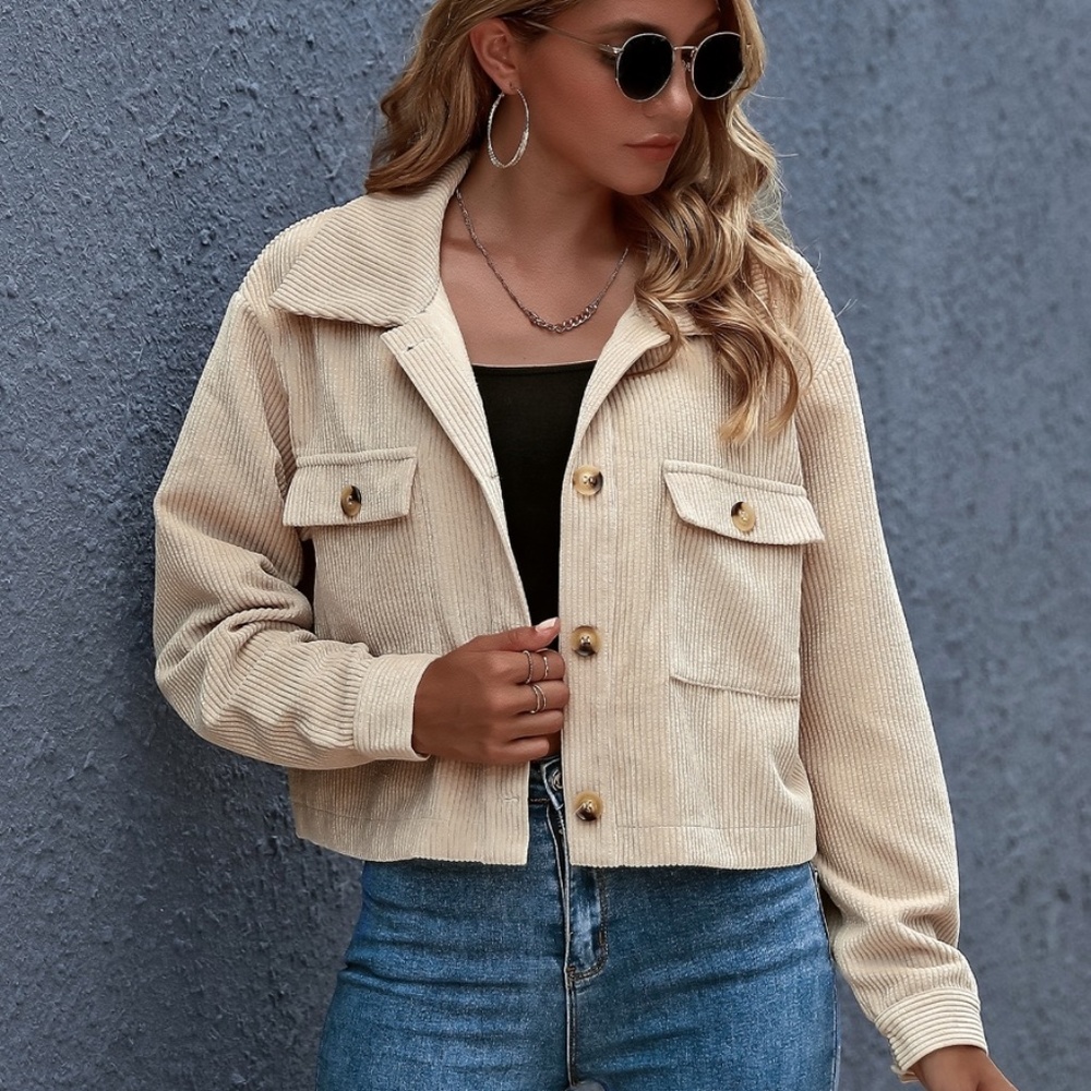 button up pocket corduroy classic jacket shacket - Picture 6 of 13